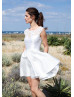 Ivory Lace Taffeta Keyhole Back Short Classic Wedding Dress